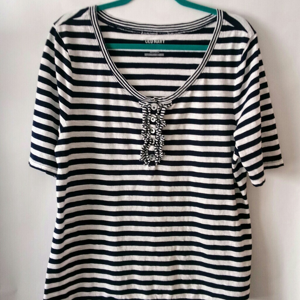 Old Navy Henley 3/4 Shirt Navy White Stripe XXL